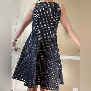 LOFT Black Eyelet Sleeveless Dress Women’s Size 0 Crew Neck  Fit & Flare
